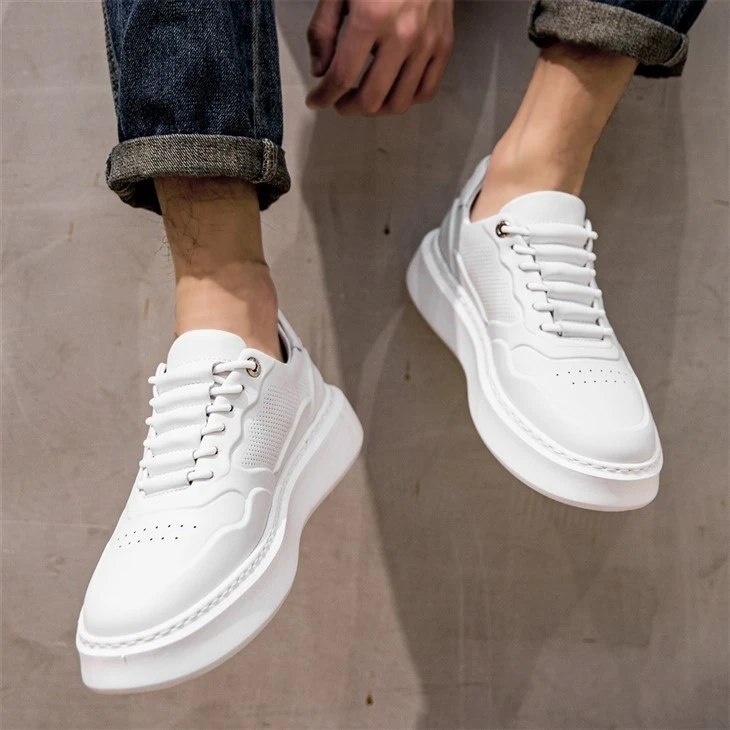 White Leather Running Shoes Men